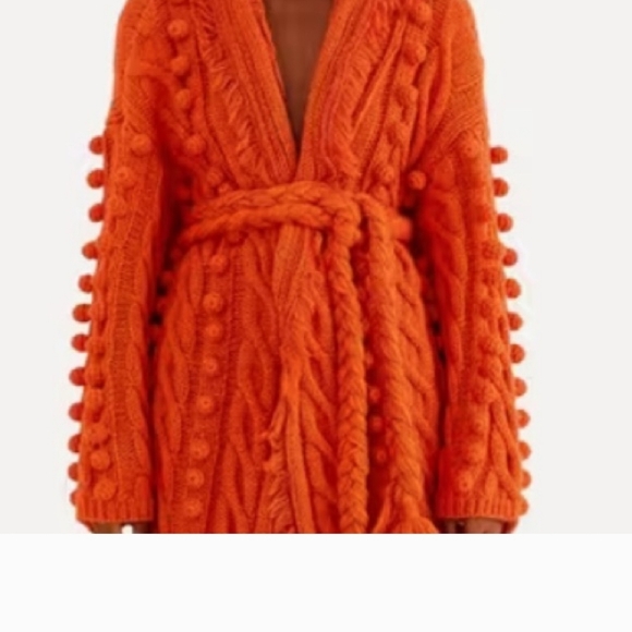 Farm Rio Cable Knit Belted Cardigan in Orange - Picture 8 of 8